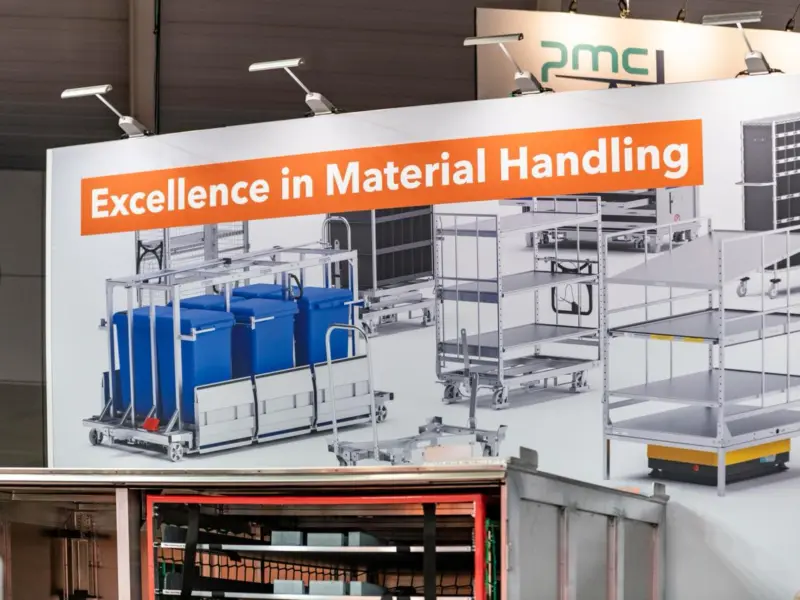 Stand LKE « Excellence in Material Handling » au salon LogiMAT 2026 avec chariots de transport